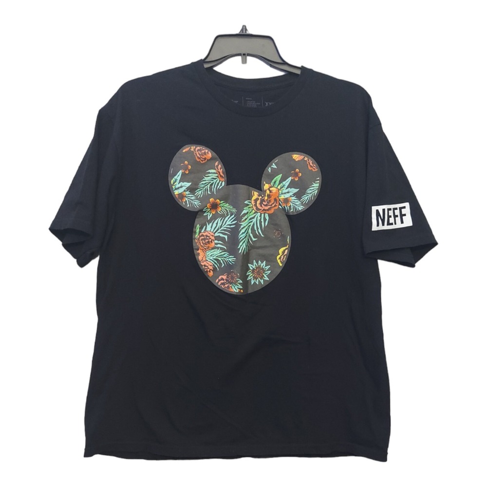 Disney NEFF Mickey Mouse Icon Flower T Shirt XXL 2XL Short Sleeve Black